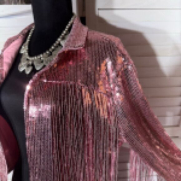 NWT Hot Topic Taylor Swift style Sequin Fringe Blazer Tassel Barbie Pink sz S/M - Picture 7 of 15